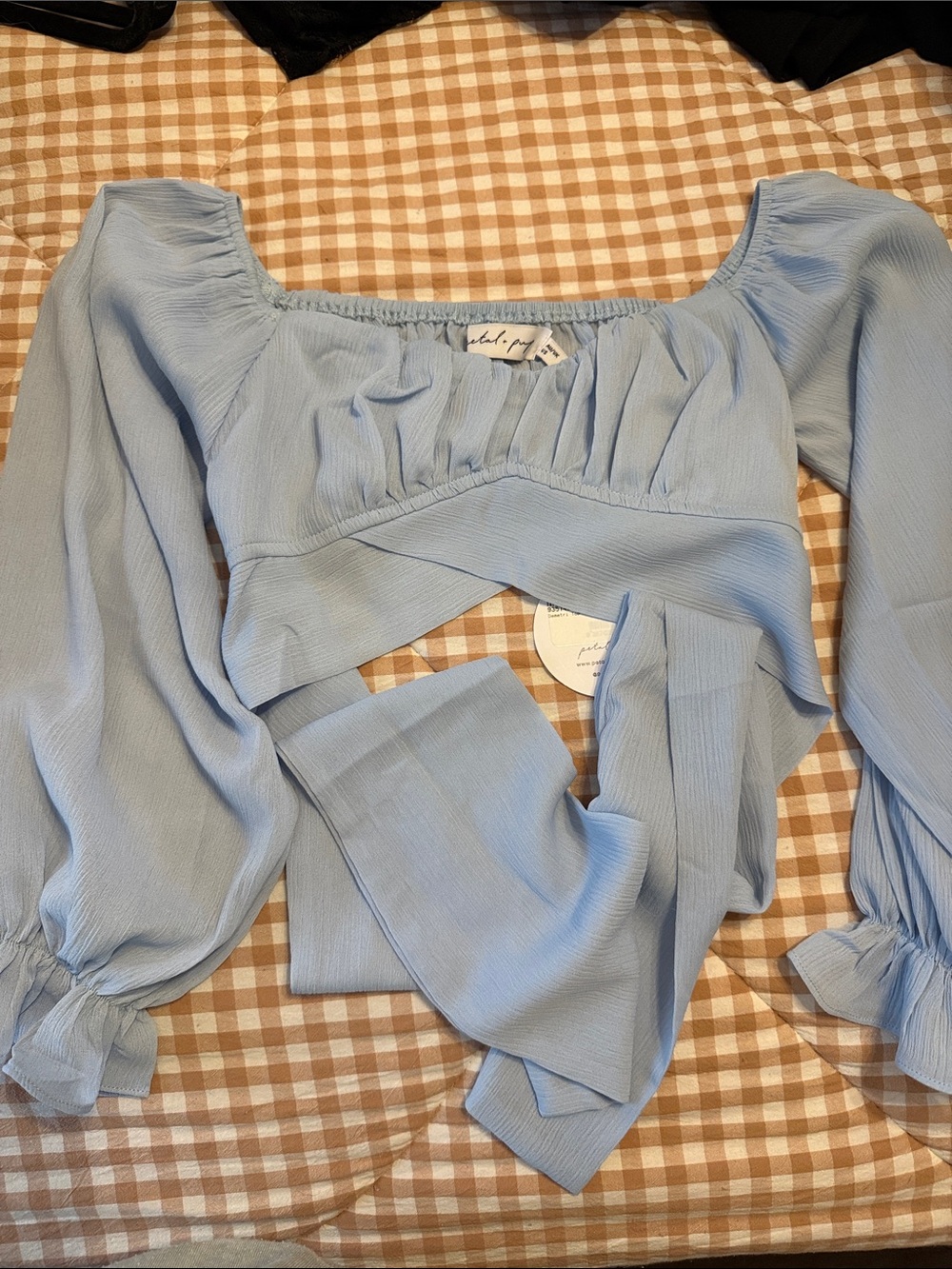 Petal and Pup Light Blue Puff-Sleeve Crop Top
